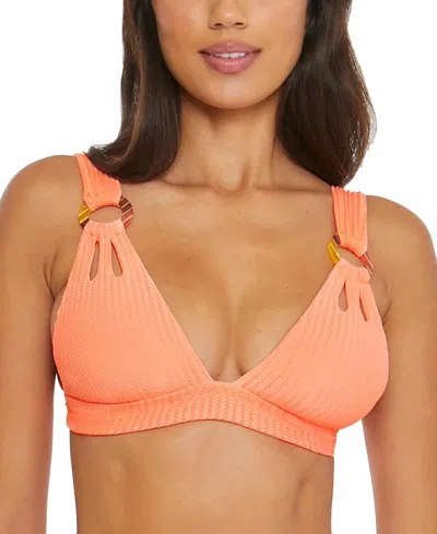 Becca By Rebecca Virtue Bikini Bottom Women's Orange Textured Swimwear Frog 4