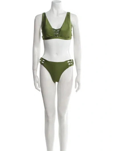 Pre-owned Becca By Rebecca Virtue Braided Accents Bikini W/ Tags In Green
