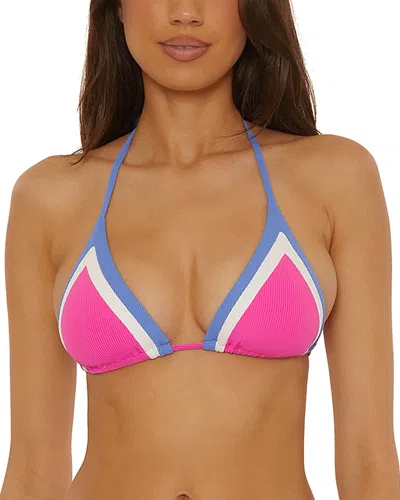 Becca By Rebecca Virtue Coast Line Rib Cheryl Triangle Bikini Top In Pink