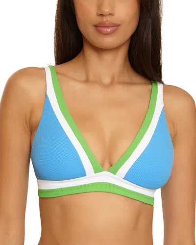 Becca By Rebecca Virtue Coast Line Rib Claire Plunge Neck Bikini Top In Blue
