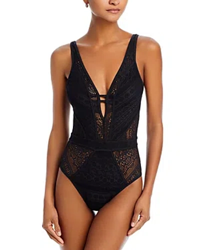 Becca By Rebecca Virtue Colour Play Plunge Neck One Piece Swimsuit In Black
