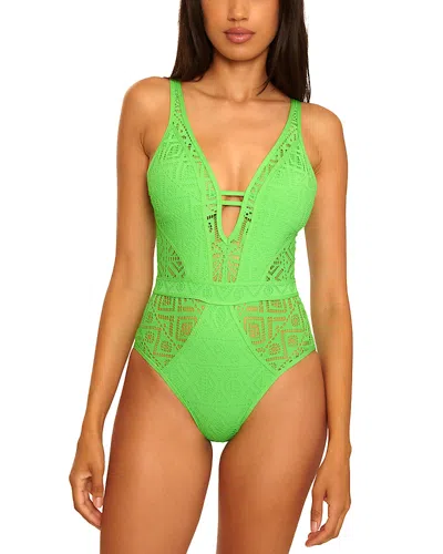 Becca By Rebecca Virtue Crochet Plunge One Piece Swimsuit In Green