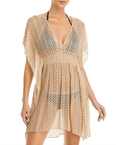 Becca By Rebecca Virtue Crochet Tunic Sheer Beach Cover Up In Golden