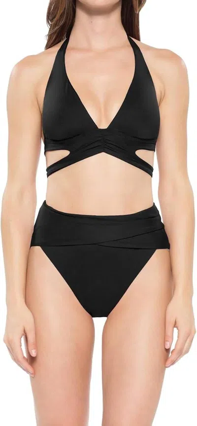 Becca By Rebecca Virtue Cut Out Banded Halter Bikini Top In Black