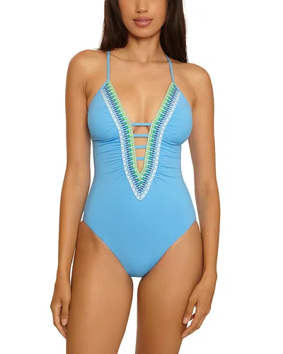 Becca By Rebecca Virtue Fiesta Clare Plunge One Piece Swimsuit In Blue