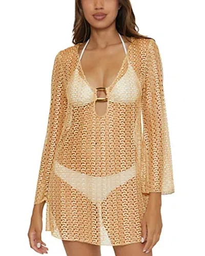 Becca By Rebecca Virtue Golden Lace Crochet Tunic In Brown