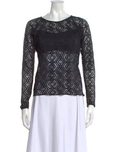 Pre-owned Becca By Rebecca Virtue Lace Pattern Crew Neck Top In Black