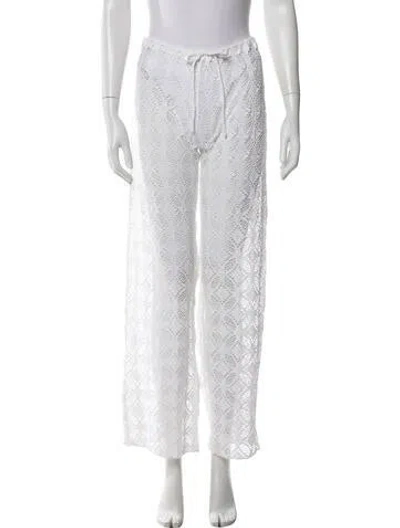 Pre-owned Becca By Rebecca Virtue Lace Pattern Wide Leg Pants In White