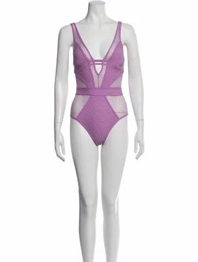 Pre-owned Becca By Rebecca Virtue Mesh Accents One-piece In Purple