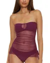 Becca By Rebecca Virtue Muse Bandeau Mesh Overlay Tankini Top In Aubergine