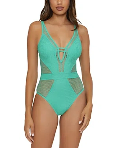 Becca By Rebecca Virtue Network Plunge One Piece Swimsuit In Bermuda