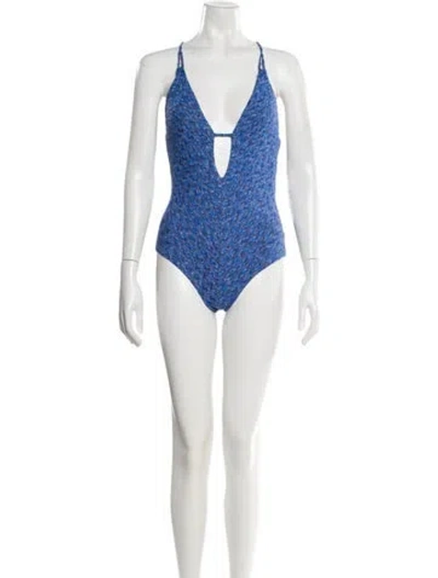 Pre-owned Becca By Rebecca Virtue Printed Cutout Accent One-piece W/ Tags In Blue