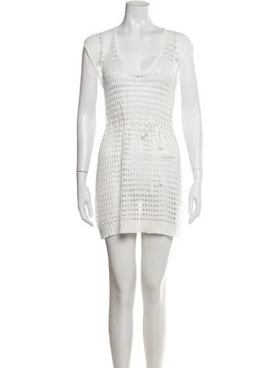 Pre-owned Becca By Rebecca Virtue Scoop Neck Mini Dress In White