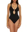 Becca By Rebecca Virtue Solid Marble Canyon Ring One Piece Swimsuit In Black In Black