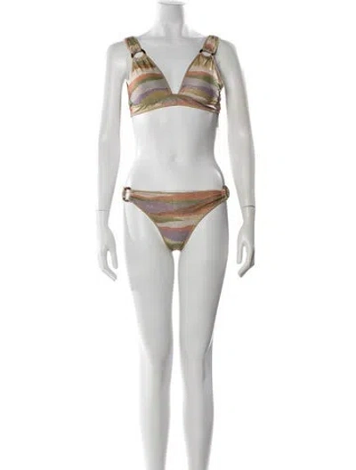 Pre-owned Becca By Rebecca Virtue Striped Bikini In Gray