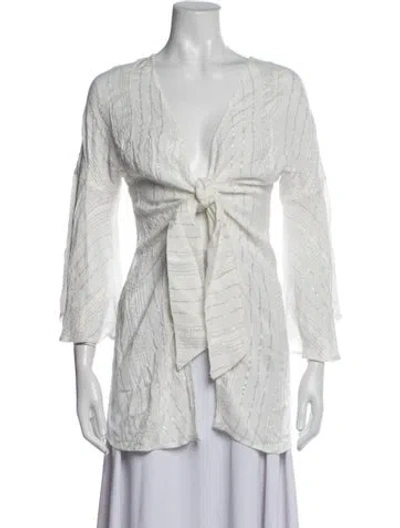 Pre-owned Becca By Rebecca Virtue Striped V-neck Top W/ Tags In White