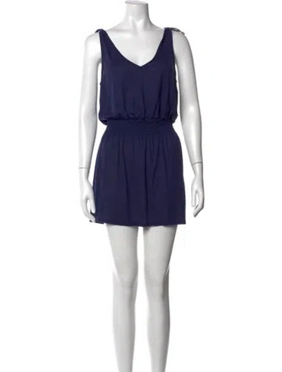 Pre-owned Becca By Rebecca Virtue V-neck Mini Dress In Blue