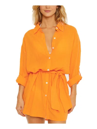 Becca By Rebecca Virtue Womens Gauzy Mini Shirtdress In Orange