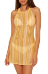 Becca Cabo Stripe Sheer Cover-up Minidress In Yellow