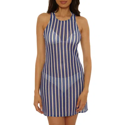 Becca Cabo Stripe Sheer Cover-up Minidress In Blue