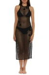 Becca Women's Castaway Island Fishnet Flower-applique Cover-up Dress In Black