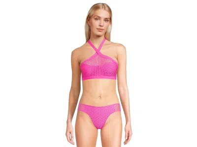 Becca Castaway Kaia Textured High Neck Top Women's Swimwear Azalea: D-cup In Pink