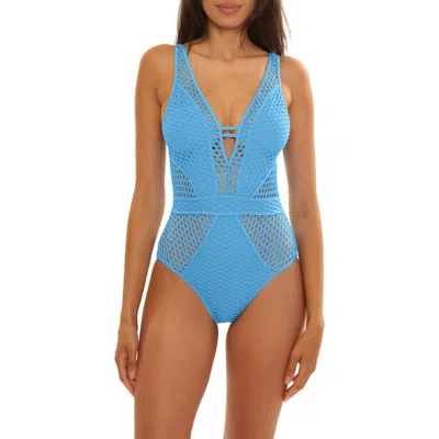 Becca Castaway Plunge One-piece Swimsuit In Blue