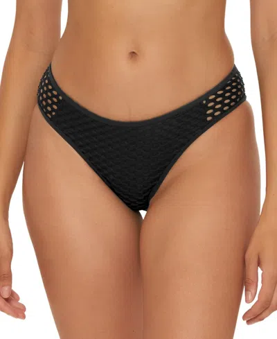 Becca Castaway Textured Hipster Bikini Bottom Womens Black Stretch Buu074