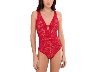Becca Classic Color Play Crochet Plunge One-piece In Red