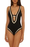 Becca Coast Line Plunge One-piece Swimsuit In Black