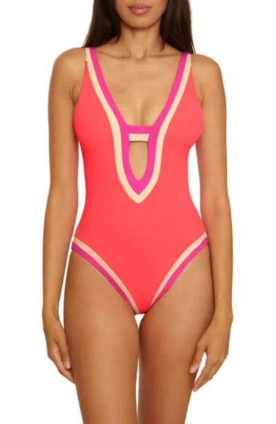 Becca Coast Line Plunge One-piece Swimsuit In Multi