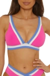 Becca Womens Coast Line Fine Rib Color Block Top High Waist Bottoms In Multi