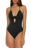 Becca Colette Rosette Plunge One-piece Swimsuit In Black