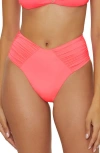 Becca Women's Ruched High-waist Bikini Bottoms In Coral Reef