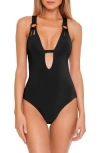 Becca Virtue Code Skylar Loop Plunge One-piece In Black In Black