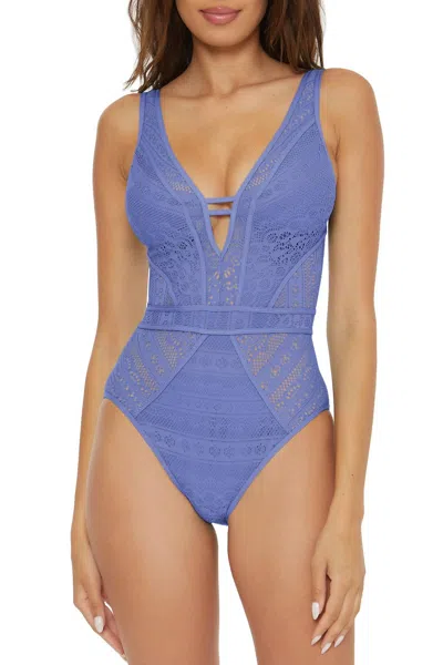 Becca Color Play Crochet Plunge One Piece In Cornflower In Blue
