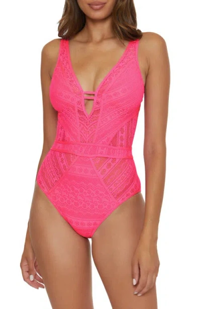 Becca Color Play Lace One-piece Swimsuit In Pink Glo