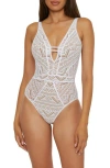 Becca Color Play Mesh One-piece Swimsuit In White,tan