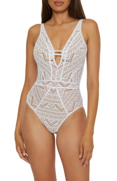 Becca Color Play Mesh One-piece Swimsuit In White/tan
