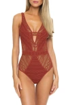 Becca Color Play Mesh One-piece Swimsuit In Bronze