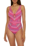 Becca Color Play Mesh One-piece Swimsuit In Pink Flamingo