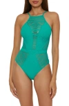 Becca Colorplay Lace Overlay One-piece Swimsuit In Peacock