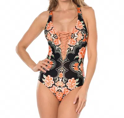 Becca Corset Lace Up One Piece Swimsuit In Bec Southern Belle