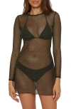 Becca Cozumel Long Sleeve Mesh Cover-up Tunic In Black