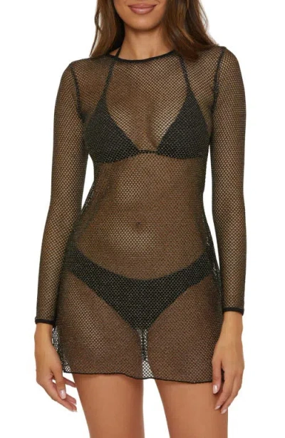 Becca Cozumel Long Sleeve Mesh Cover-up Tunic In Black