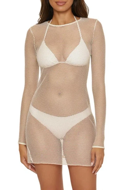 Becca Cozumel Long Sleeve Mesh Cover-up Tunic In Ecru