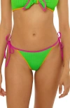 Becca Crinkle Crush Reversible Side Tie Bikini Bottoms In Green
