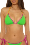 Becca Crinkle Crush Reversible Triangle Bikini Top In Green