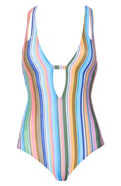 Becca Cut Out Plunge One-piece Swimsuit In Coastal Stripe