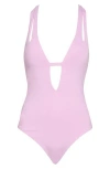 Becca Deep V-neck Teardrop One-piece Swimsuit In Lavender